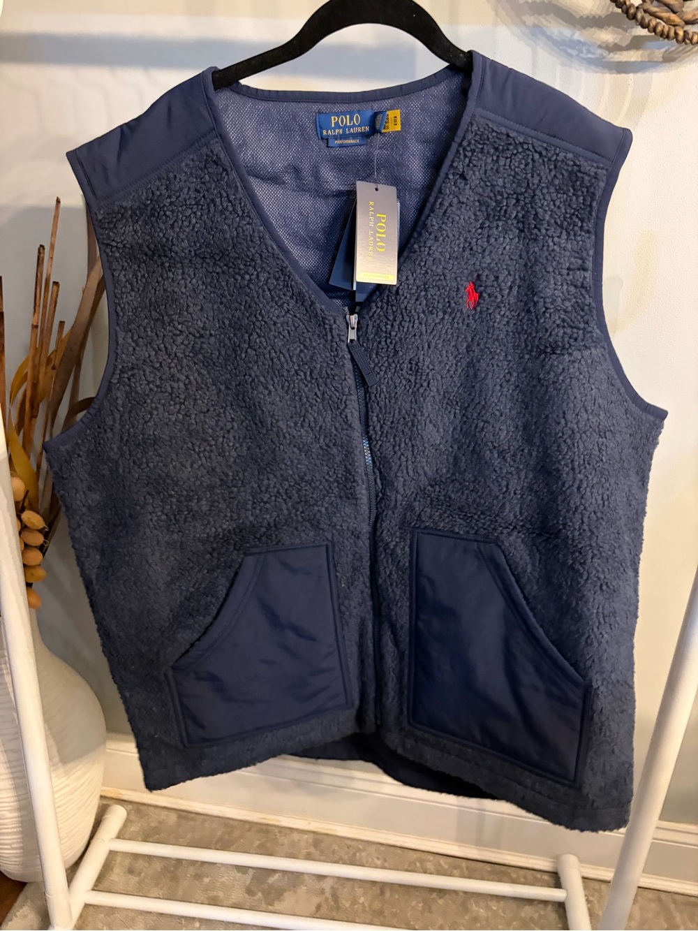 NWT ✨ Polo by Ralph Lauren Navy Sherpa Zip Vest with Red Pony size XL